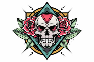 skull--a-rose--and-geometric vector illustration 