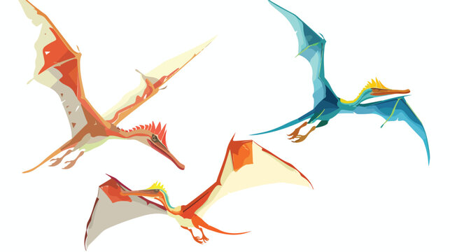 Cartoon pterosaurs flying on white background flat vector