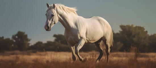 Obraz na płótnie Canvas The beautiful white horse is very charming