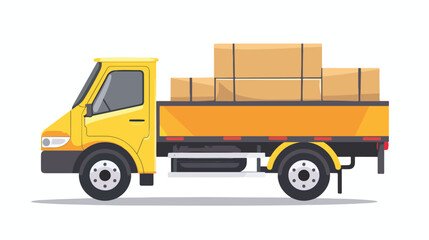 Fototapeta na wymiar Yellow truck loaded with goods for delivery vector illustration
