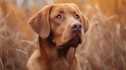a close up of a dog in a field of tall grass with a blue - eyed look on his face.