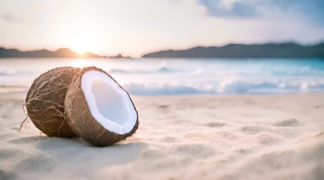 coconut on the beach, summer video footage