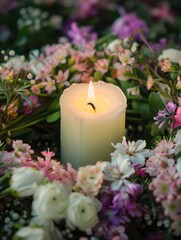 Obraz na płótnie Canvas candle in a wreath of flowers.