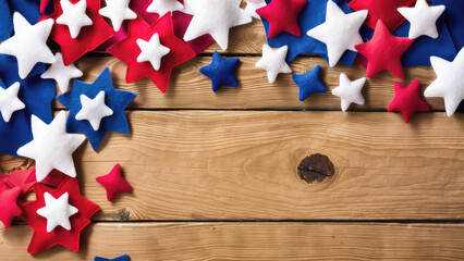 Red, White and Blue Stars on a Wood Boards Surface, Copy-Space, 4th of July