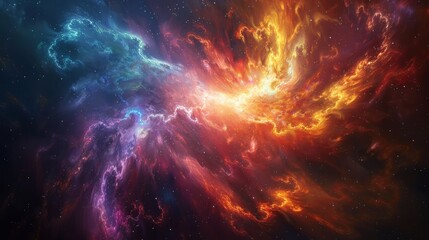 A colorful space with a red and blue swirl. The colors are bright and vibrant, creating a sense of energy and excitement. The image is of a nebula, which is a cloud of gas and dust in space