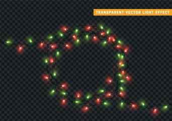 Christmas decorative light garlands. New Year's decor circular ring wreath. Realistic Xmas holiday decoration. vector illustration