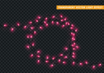 Christmas decorative light garlands. New Year's decor circular ring wreath. Realistic Xmas holiday decoration. vector illustration