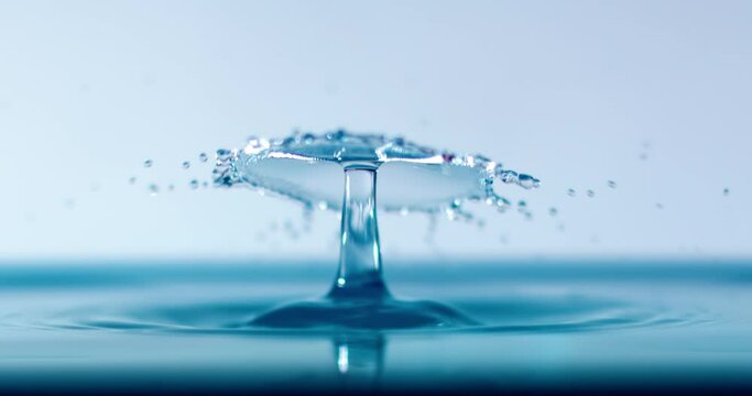 Drop close-up of water falls in a super slow motion.