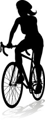 Bicyclist riding their bike and wearing a safety helmet in silhouette
