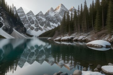 lake in the mountains | reflection in the mountains | lake in the morning | lake in winter | landscape with mountains and lake | snow covered lake and mountain