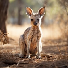 Kangaroo in the Australian bush, looking at the camera.