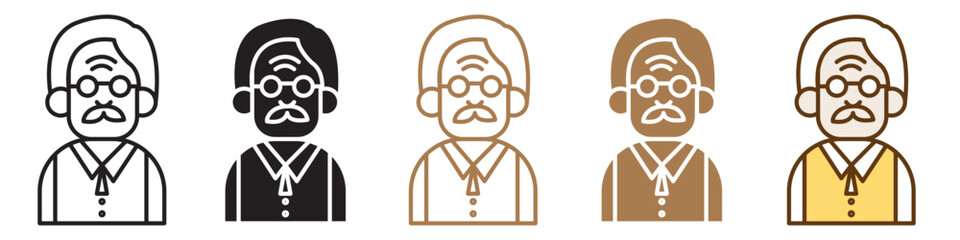 Wisdom and Age in a Grandfather Face Icon Set for Elders