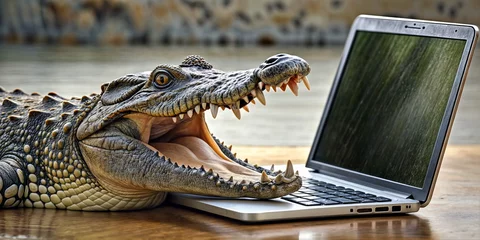 Poster crocodile and computer © Silaya Elena