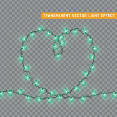 Christmas romantic decorative light garlands in the shape of a heart. New Year's decor. Realistic Xmas holiday decoration. vector illustration