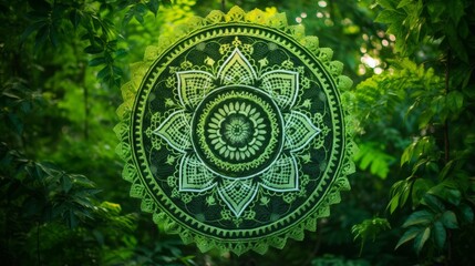 Obraz premium A mandala in shades of green with leafy motifs