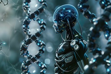 A cyborg with dna chromosome to create the artificial intelligence robot in futuristic technology
