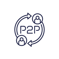 p2p icon, peer-to-peer decentralized economy line vector icon