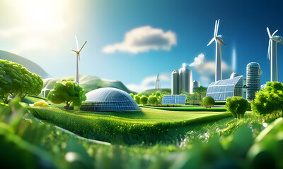 turbine and green grass, solar power station, Green City, Green city of the future, City of the future, Future ecological city