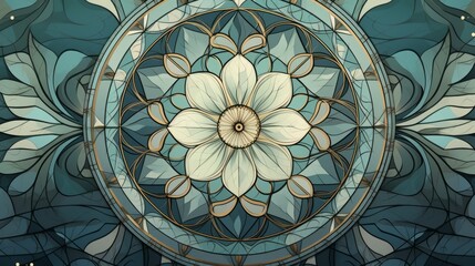 A mandala with geometric patterns and cool metallic tones
