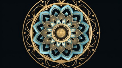 A mandala with geometric patterns and metallic accents