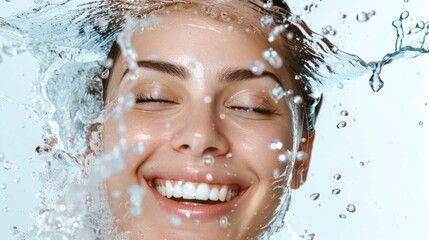 Happy woman enjoying underwater splashing water on her face in a refreshing moment of tranquility