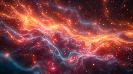 an image of a space scene with a lot of stars and a bright red and blue swirl on the left side of the image. - obrazy, fototapety, plakaty
