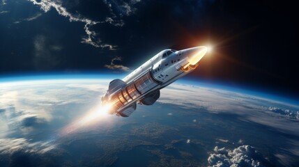 Naklejka na ściany i meble A silver spaceship launching into space