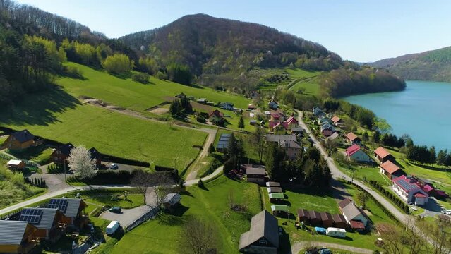 Houses On A Hill In Solina Bieszczady Aerial Poland