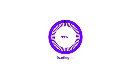 Abstract circle loading bar purple color illustration. Purple color dotted loading circle ring illustration. Black background 0-100% - 4k illustration.