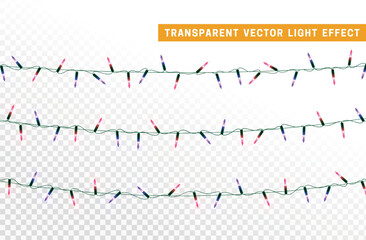 Christmas decorative light garlands. New Year's decor. Realistic Xmas holiday decoration. vector illustration