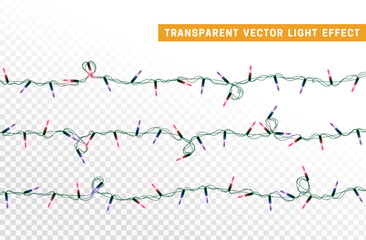 Christmas decorative light garlands. New Year's decor. Realistic Xmas holiday decoration. vector illustration