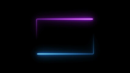  Rectangle neon glowing frame cyan, purple color illustration. Lasers are purple. Black background 4k illustration.