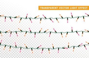 Christmas decorative light garlands. New Year's decor. Realistic Xmas holiday decoration. vector illustration