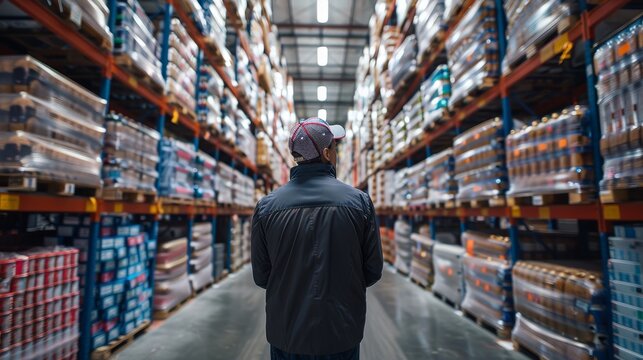 Thorough auditor assessing inventory management protocols in a large-scale warehouse, ensuring optimal efficiency and compliance.
