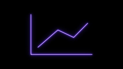  Abstract neon business graph chart purple color illustration. Black background 4k illustration.