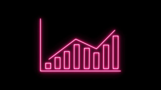  Abstract neon business graph chart magenta red color illustration. Black background 4k illustration.