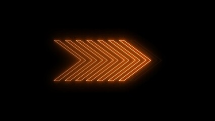 abstract Neon light sign Arrows of yellow color light signal spreading with a black background.  can be used, road, song, news paper etc 4k illustration.