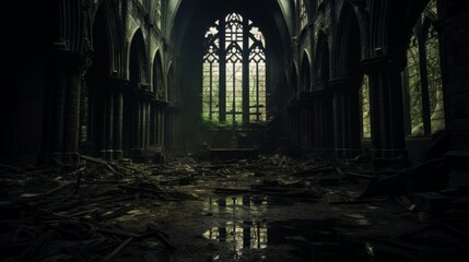 Eerie old church with broken windows and an eerie aura - obrazy, fototapety, plakaty