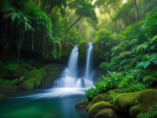 waterfall in the forest with greenery 
