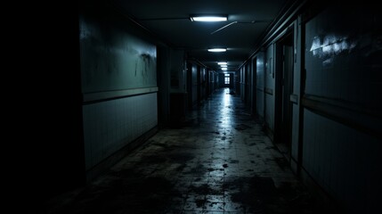 Ominous footsteps in an empty, dimly lit corridor