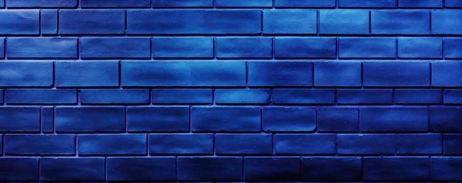 Navy Blue majorelle shiny clean metro brick wall background pattern with copy space for design blank 