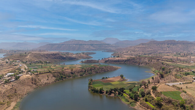 Beautiful aerial view of Arjun sagar Dam Water near western ghats.