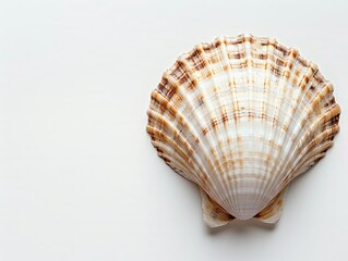 A minimalistic design featuring a single seashell against a white background