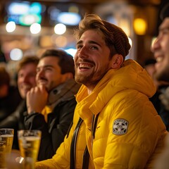 Cheerful Sports Fan Celebrating in Bar