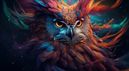 vibrant splendor of an owl brought to life through a stunning paint splash technique against a colorful backdrop, capturing the essence of artistic beauty and wildlife. - obrazy, fototapety, plakaty
