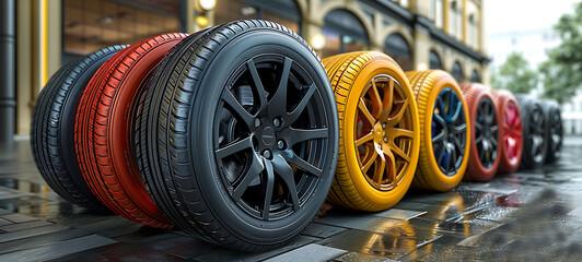 Collection car tires with alurim on free On isolated