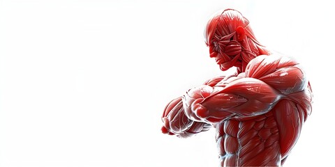 Powerful Muscle Character Flexing and Displaying Strength on White Background