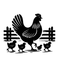 minimalist A hen with her chick leading her chicks across the yard vector black color silhouette, Black color silhouette-03