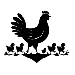 Fototapeta premium minimalist A hen with her chick leading her chicks across the yard vector black color silhouette, Black color silhouette-01