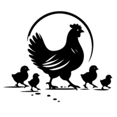 Fototapeta premium minimalist A hen with her chick leading her chicks across the yard vector black color silhouette, Black color silhouette-18